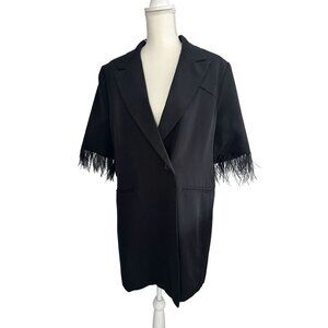 BLACK Faux Feather Sleeve Blazer Dress Size Large
